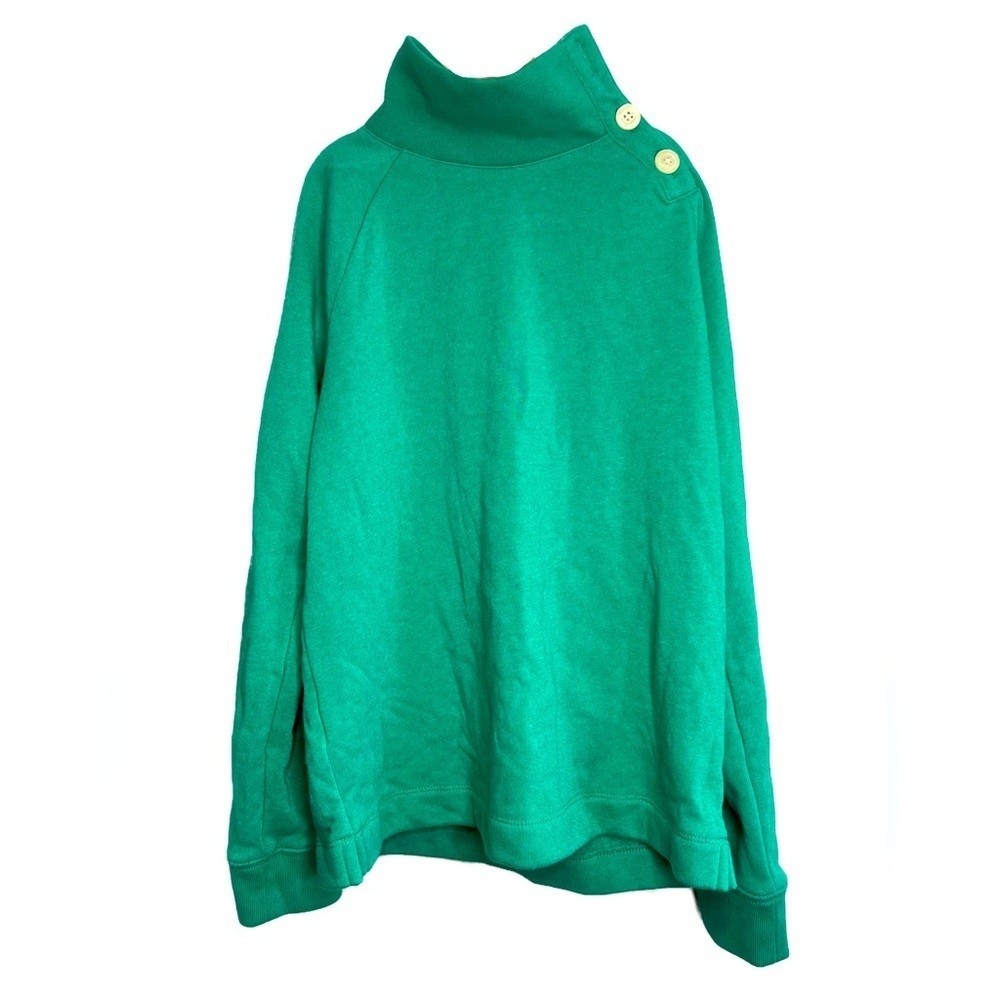 Crewcuts by J.Crew Mock Neck Side Button Pop Over Fleece Sweatshirt Kelly Green